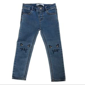 Zara Jeans Denim Kitty Cat Kids Adjustable Waist Size 3-4 years